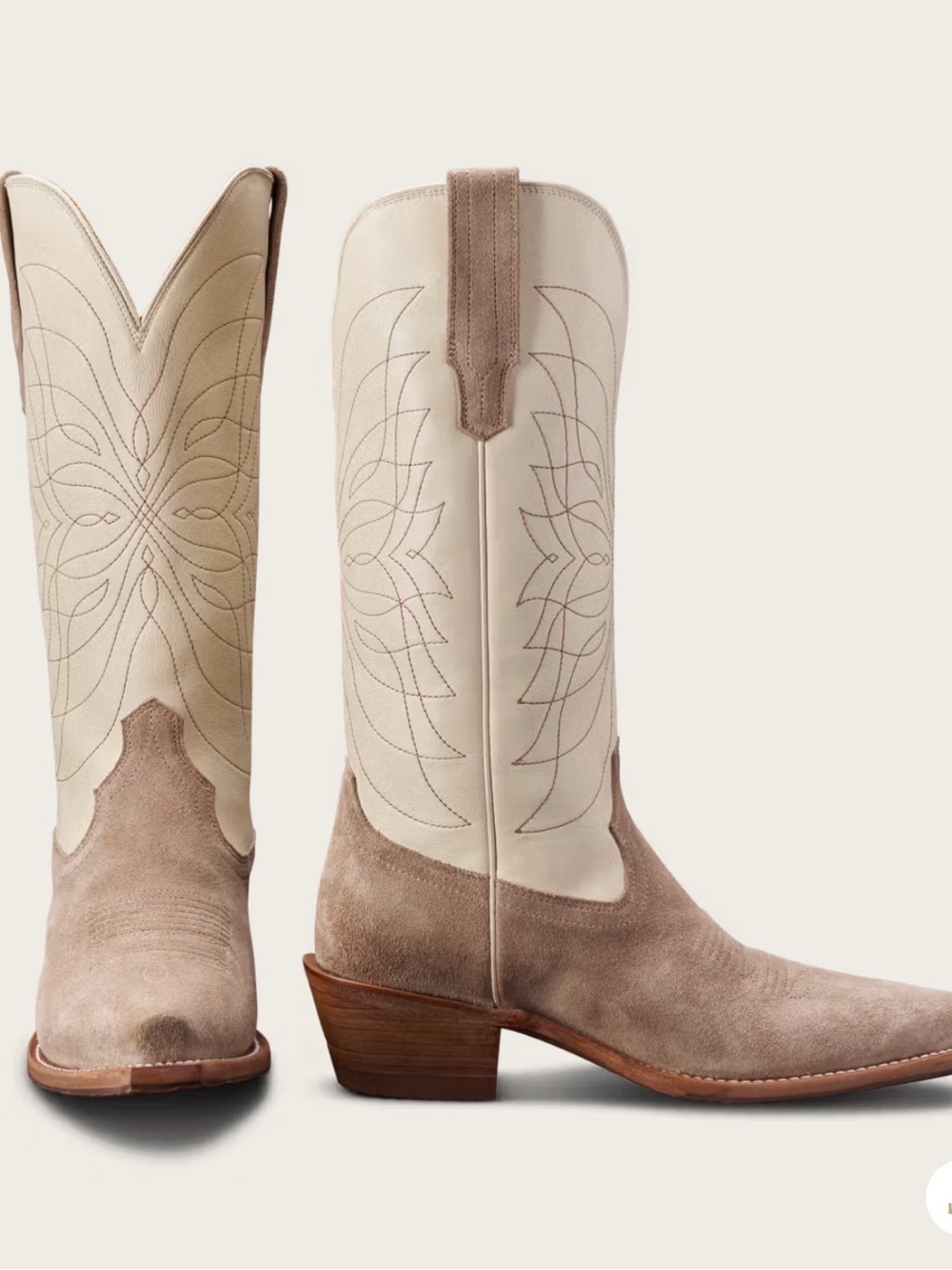 Tecovas Two-Tone Cream and Taupe Suede Western Boots